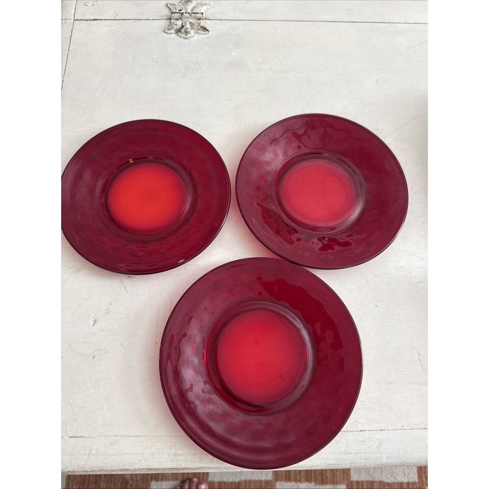 Vintage Viking Glass Georgian Plates 6in Ruby Red Dessert Honeycomb RARE Lot 3
